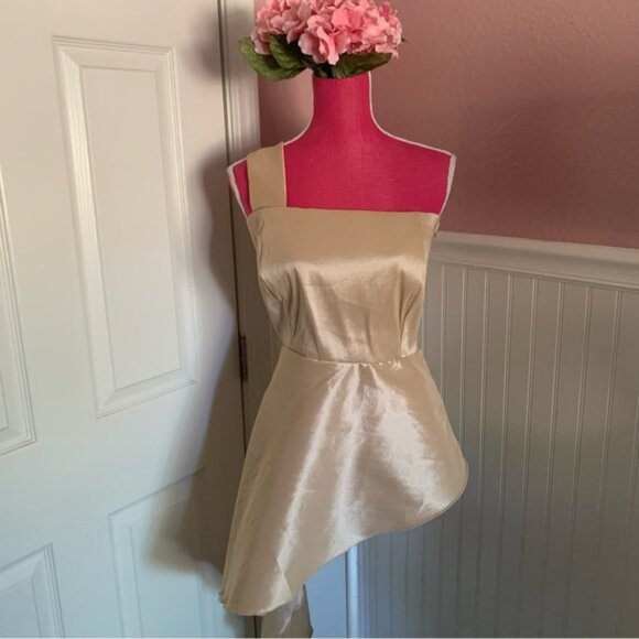 None Tops - Handmade Gold Taffeta One Strap Special Occasion Asymmetrical Top size XL